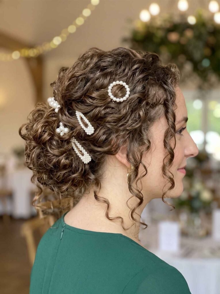 Curly Updo With Pearl Clips