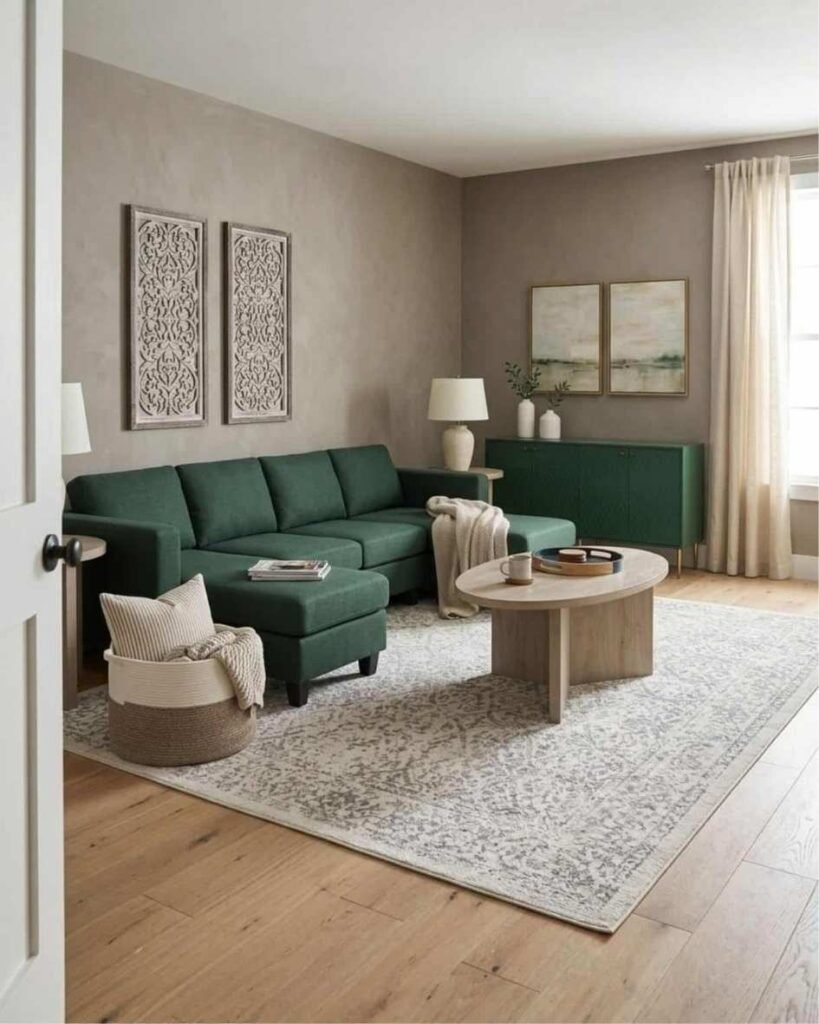 Hunter Green Sofa & Matching Sideboard