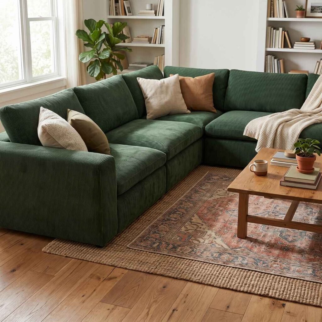Green Corduroy Modular Sofa for Tactile Comfort