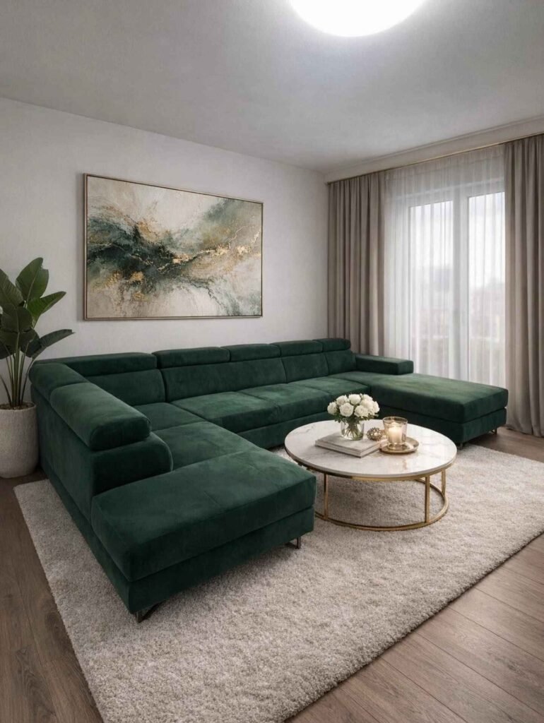 Dark Green U-Shaped Sectional