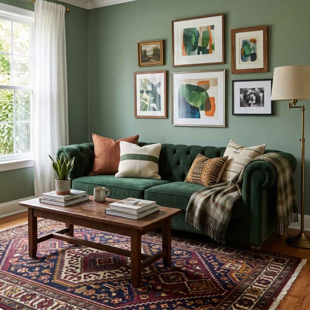Layered Green With a Patterned Rug