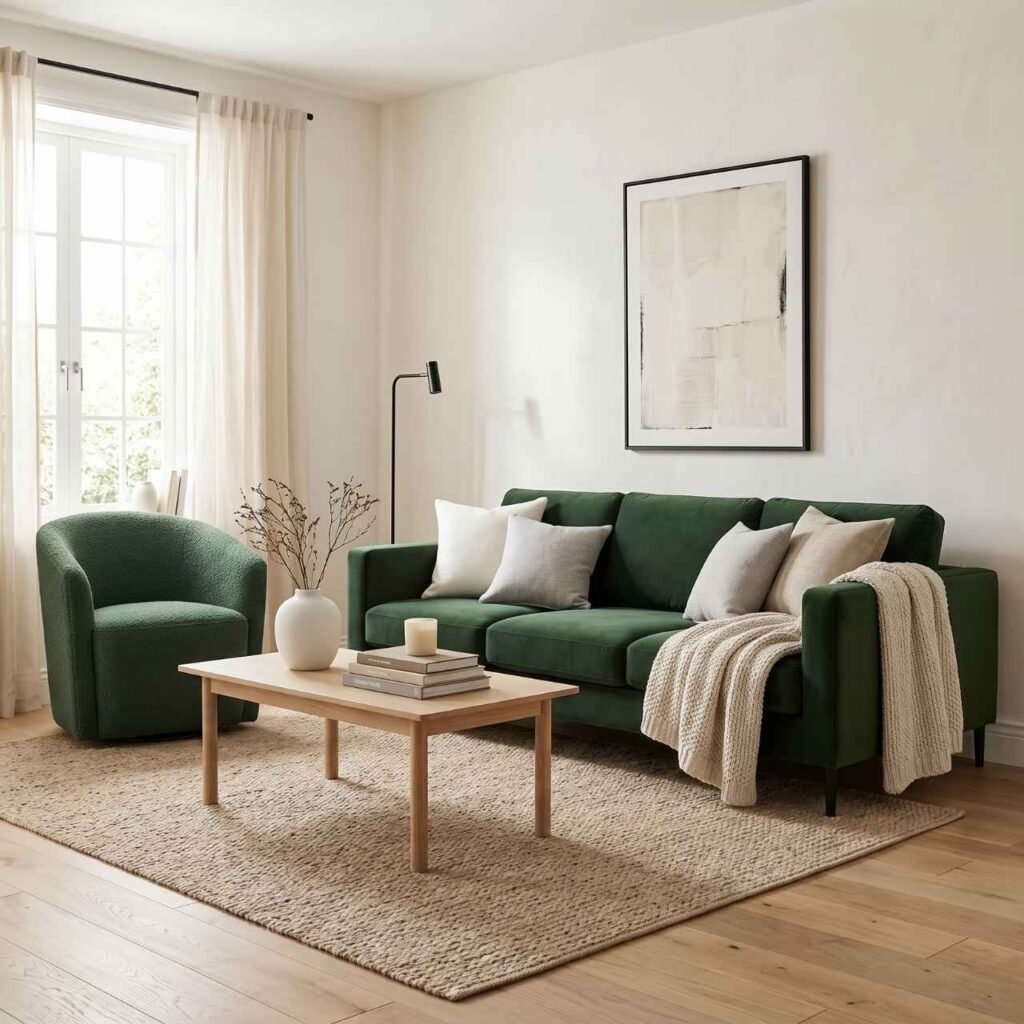Green Sofa as the Sole Colour Statement