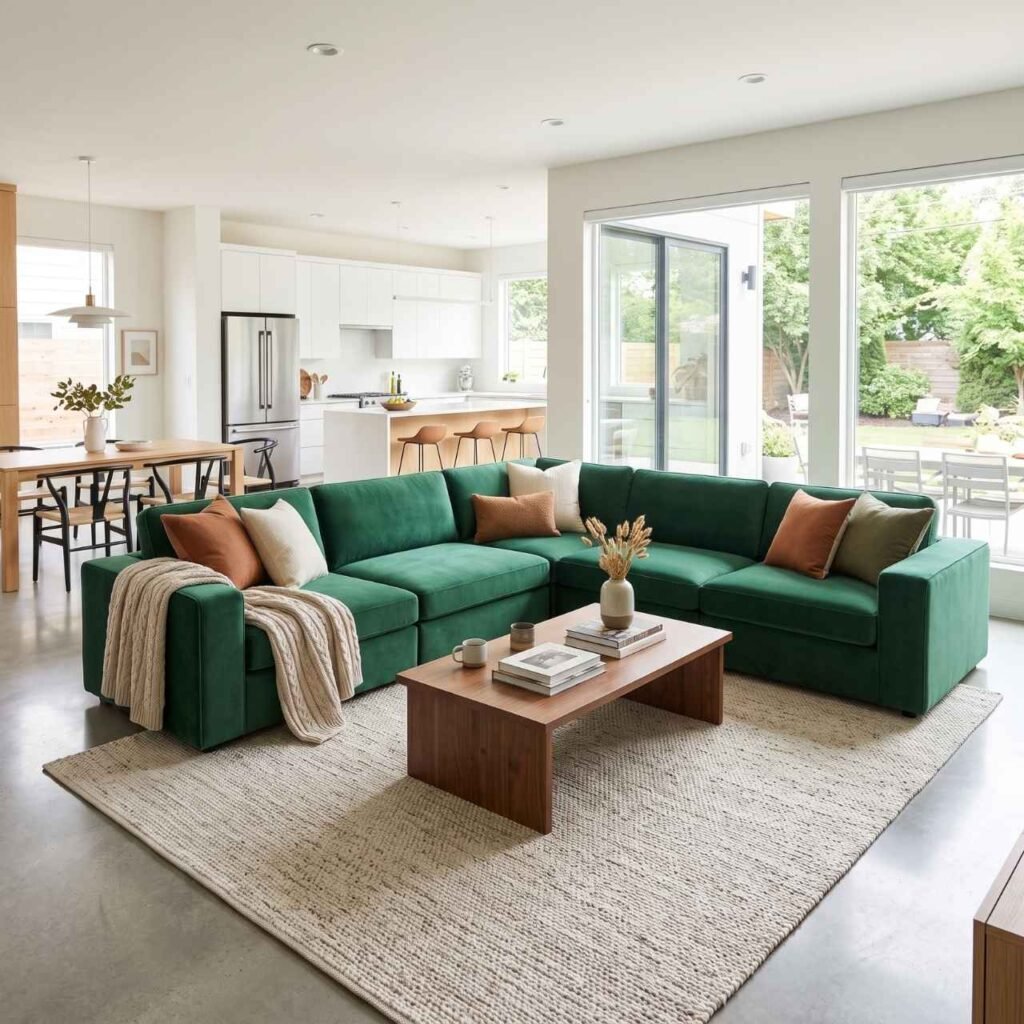 Green Sectional for Open-Concept Layouts