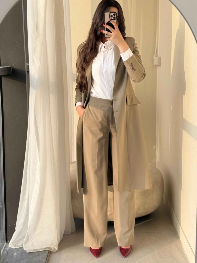 Neutral Long Coat With Tailored Trousers
