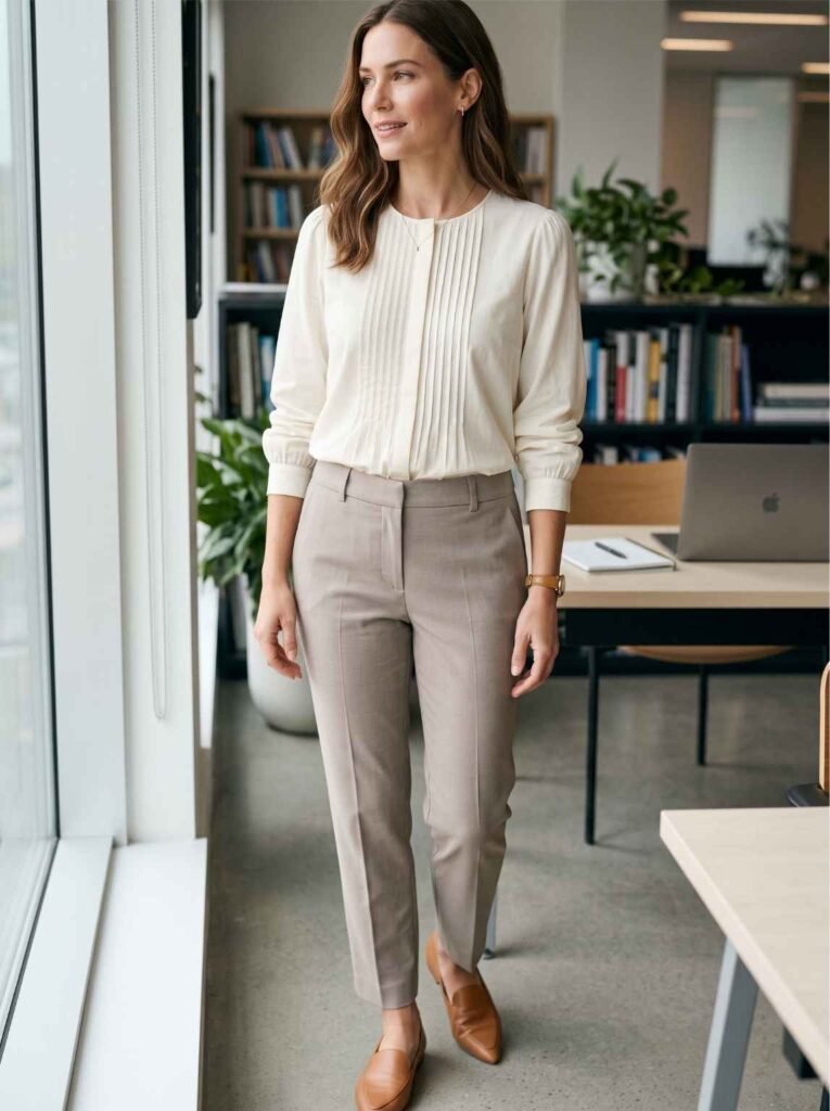 Pintuck Blouse With Tailored Pants