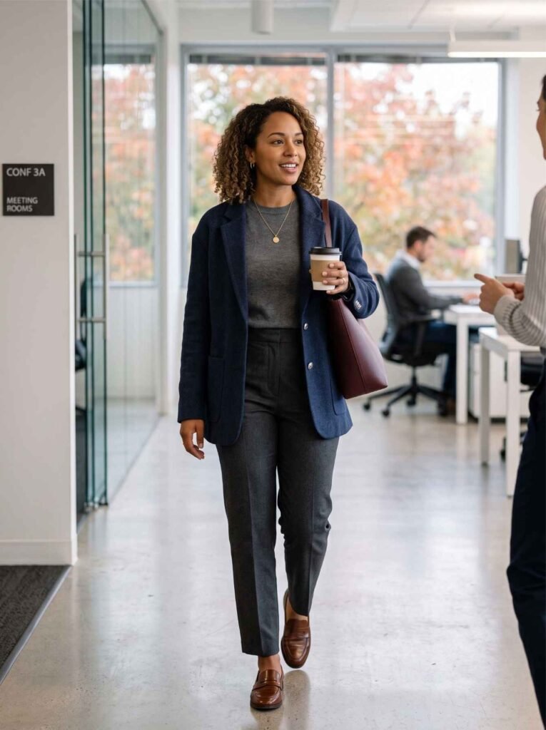 Layered Knit With a Blazer for Cooler Days