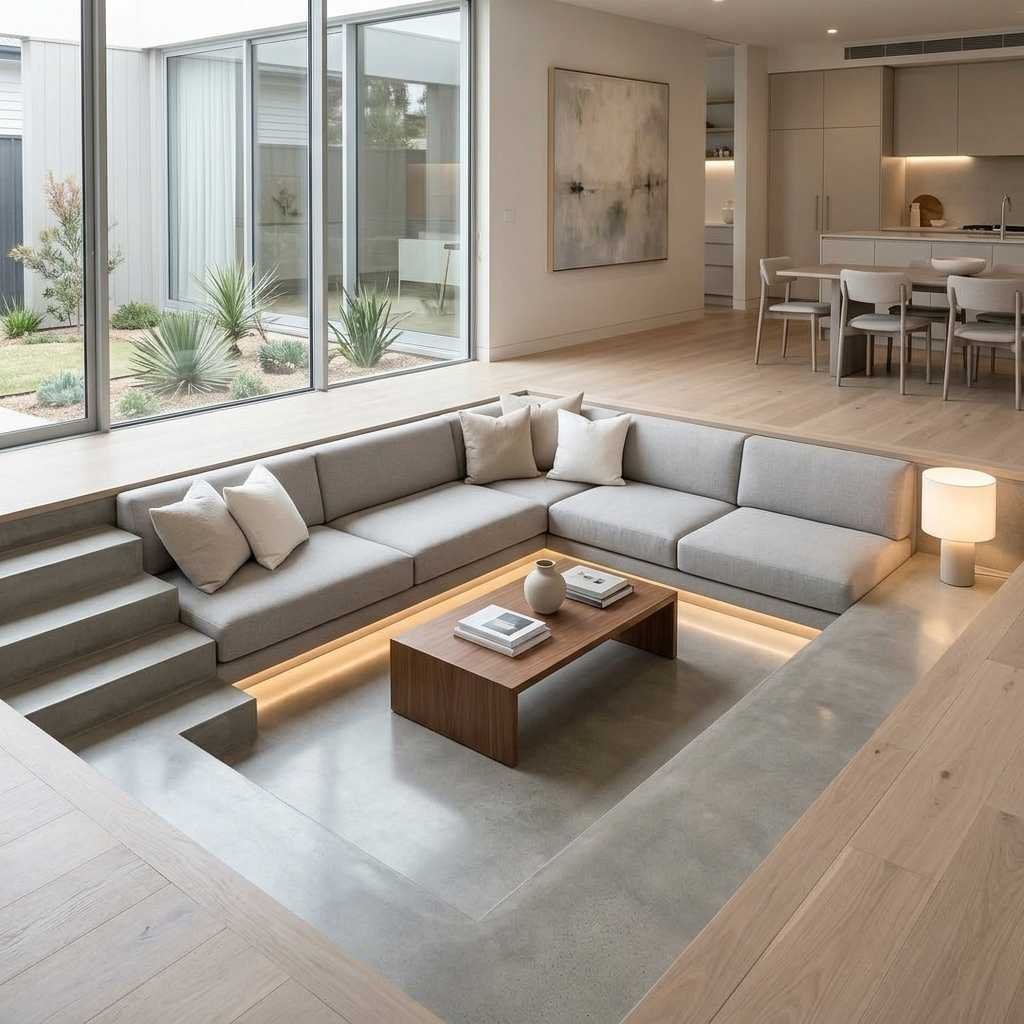 Modern Sunken Living Room With Minimal Furniture