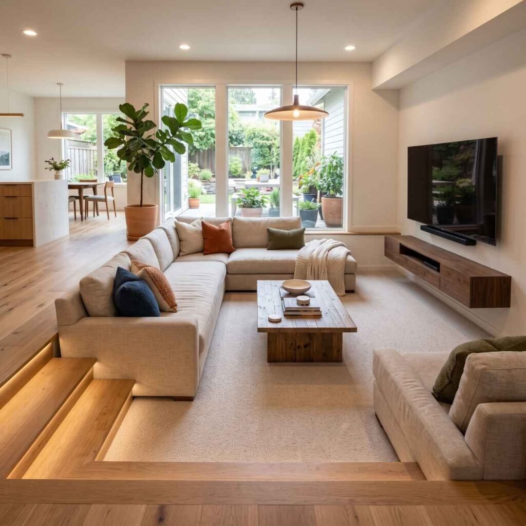 Sunken Living Room With Sectional Sofa
