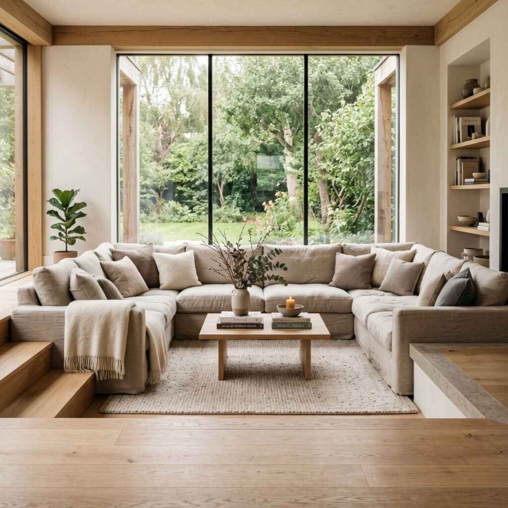Modern Sunken Living Room With Neutral Colors
