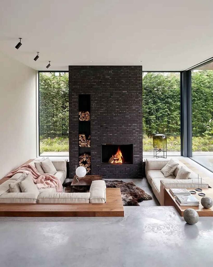 Sunken Living Room With Fireplace Design