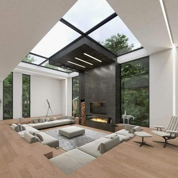 Sunken Living Room With Skylight Design 