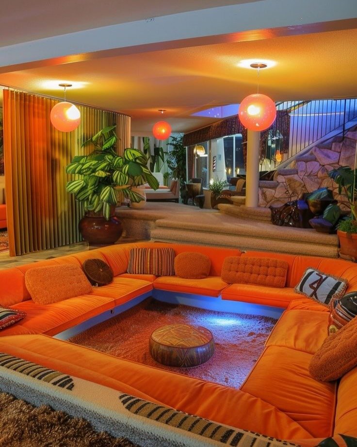 Sunken Living Room With Sectional Sofa Design 
