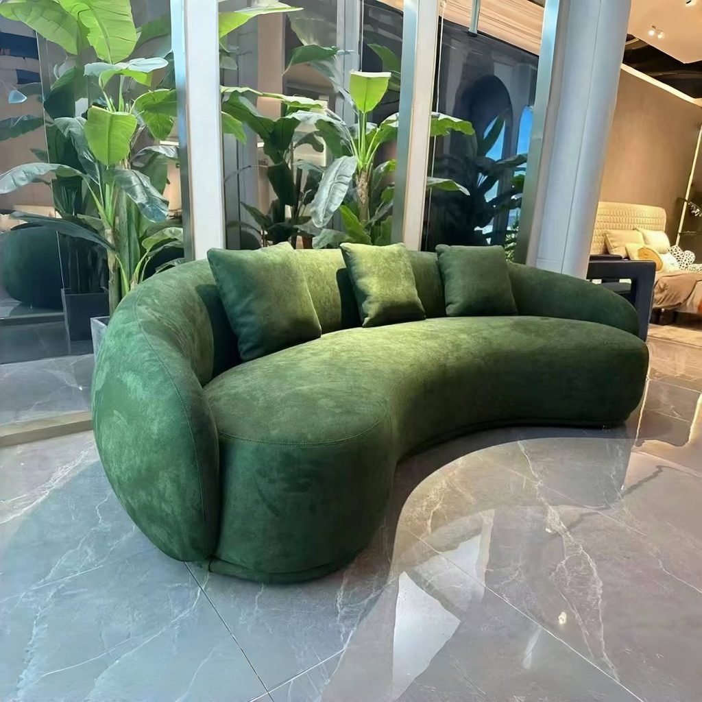 Curved Green Velvet Sofa