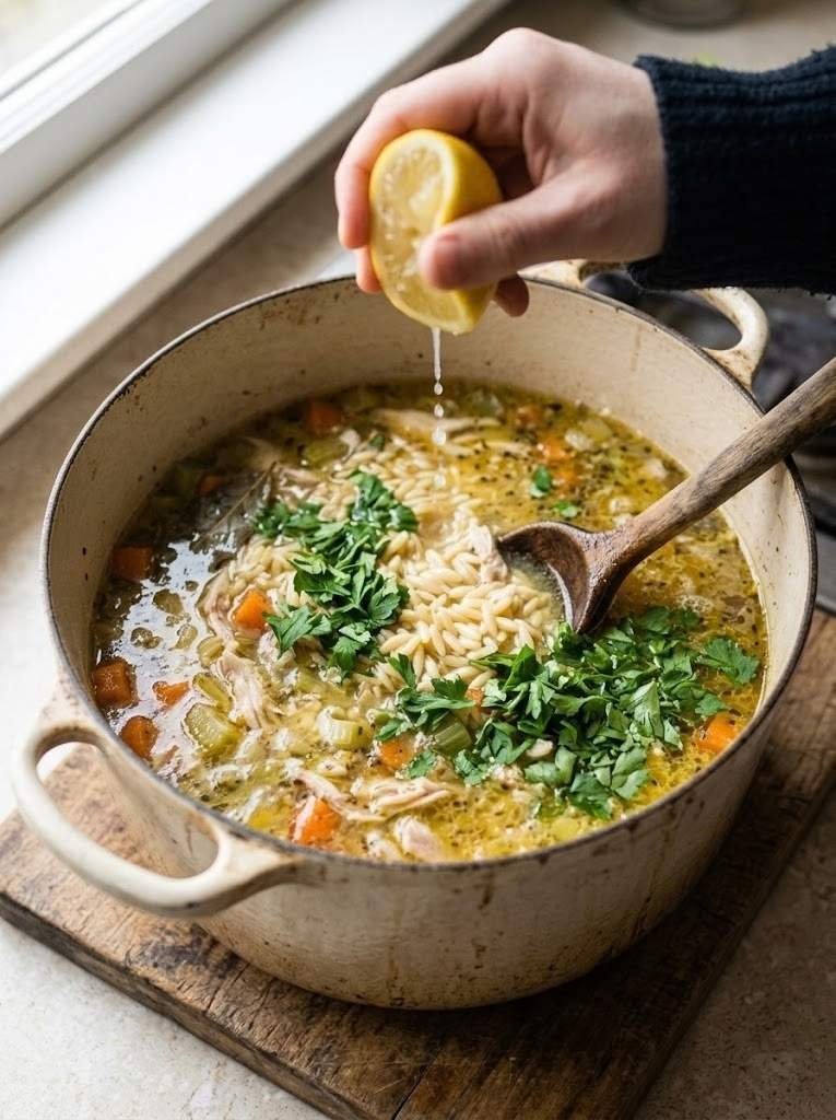 Stir in the fresh lemon juice and chopped parsley.