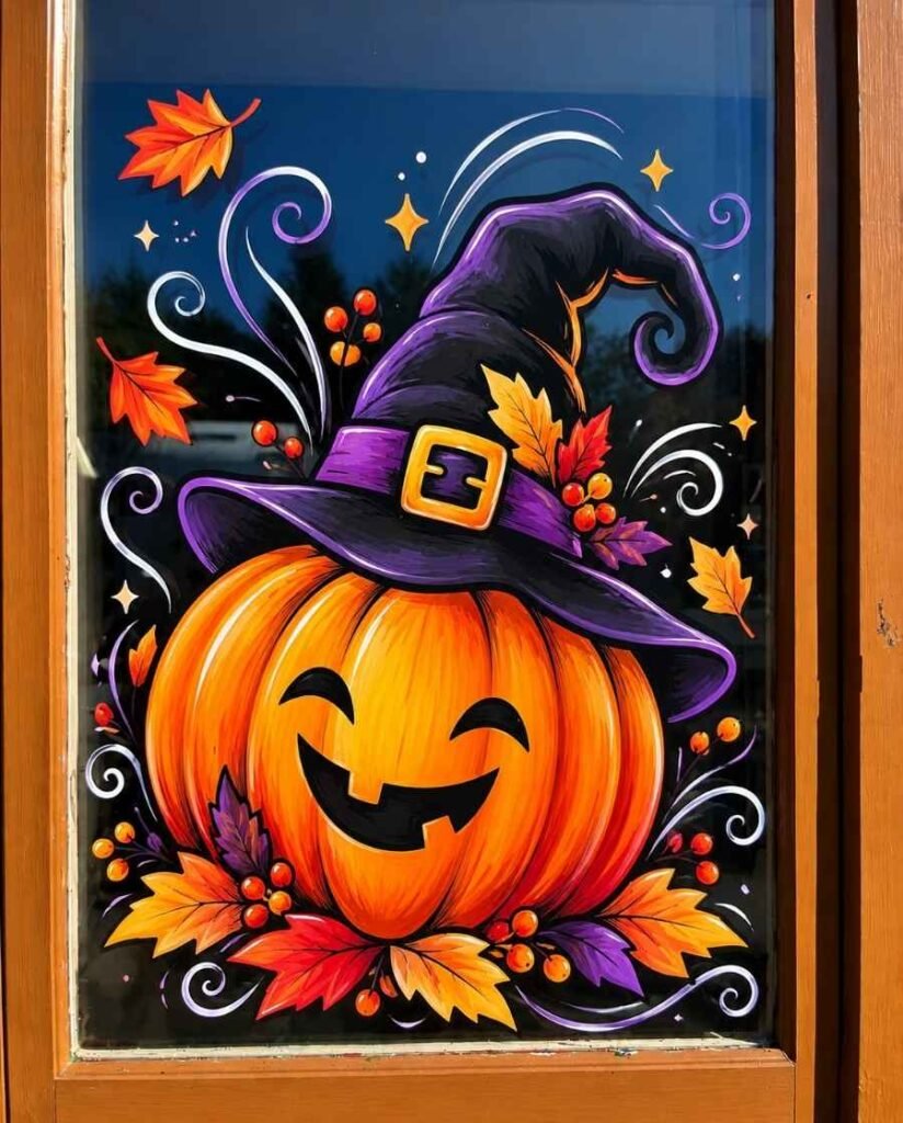 Smiling Witch Pumpkin Halloween Window Painting